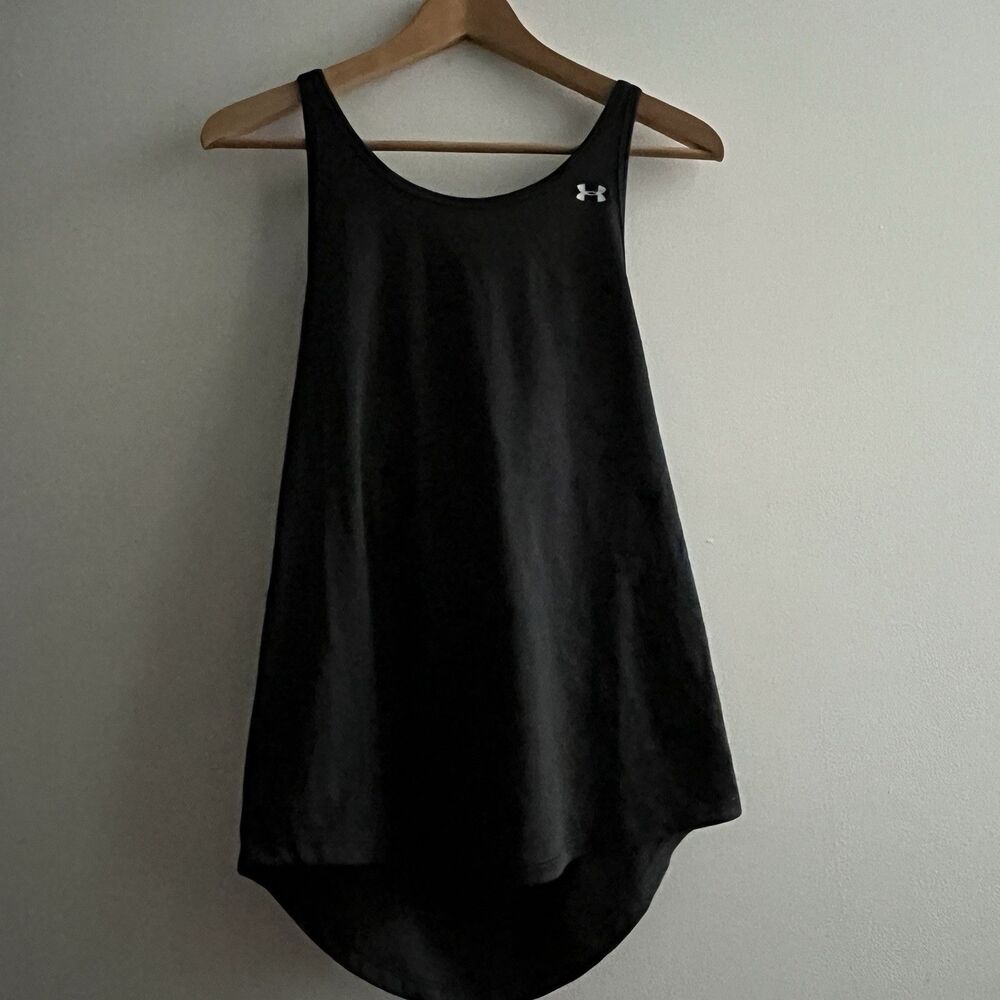 Under Armour Heat Gear 2-in-1 Training Running Black Tank Top built in bra Sz Sm